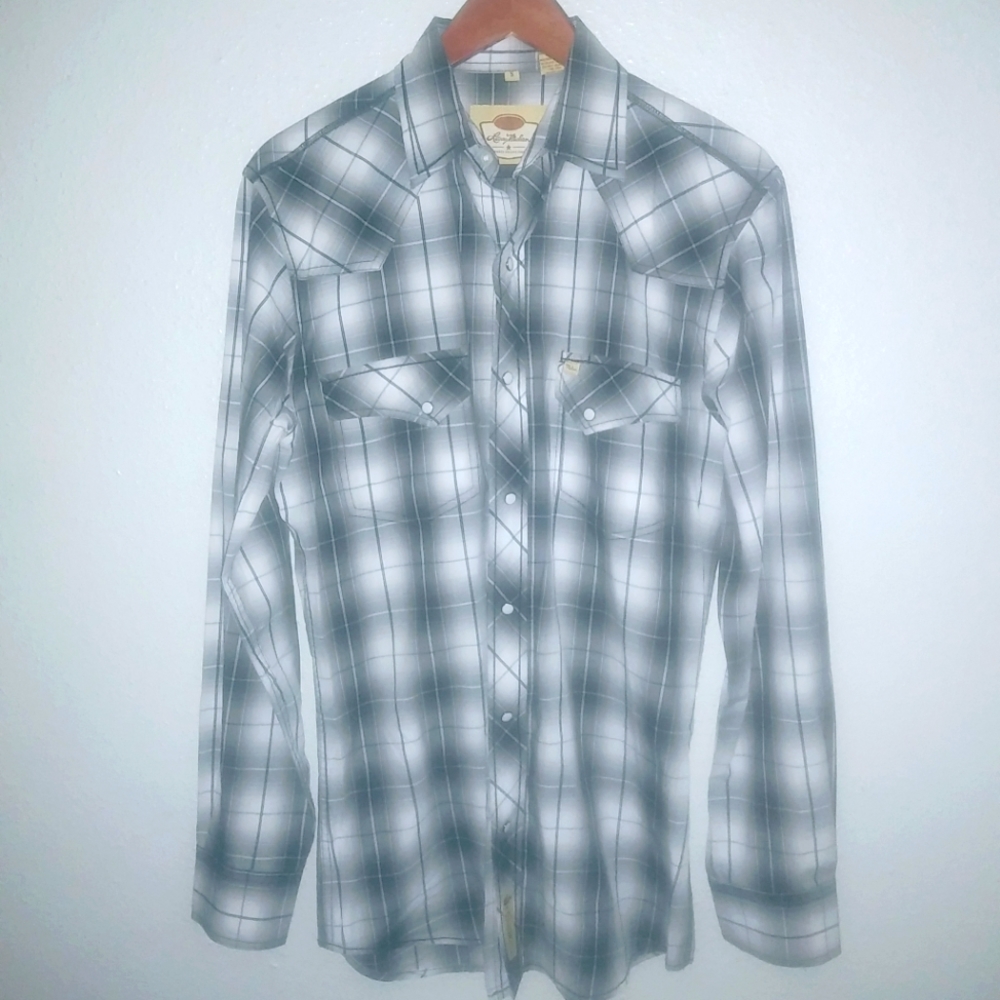 Larry Mahan S Mens Western Black Gray Plaid Pearl Snap Cowboy Shirt